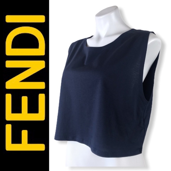 Fendi Tops - NWOT FENDI Navy Blue Cropped Tank Top Tee Shirt